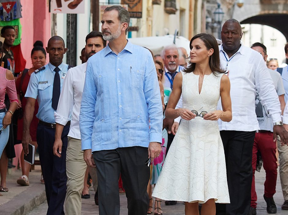 King Felipe and queen Leticia walking on Old Havana streets